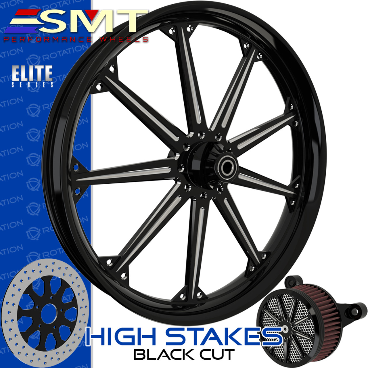 SMT Machining  High Stakes Black Cut Custom Motorcycle Wheel SMT Machining  High Stakes Black Cut Custom Motorcycle Wheel
