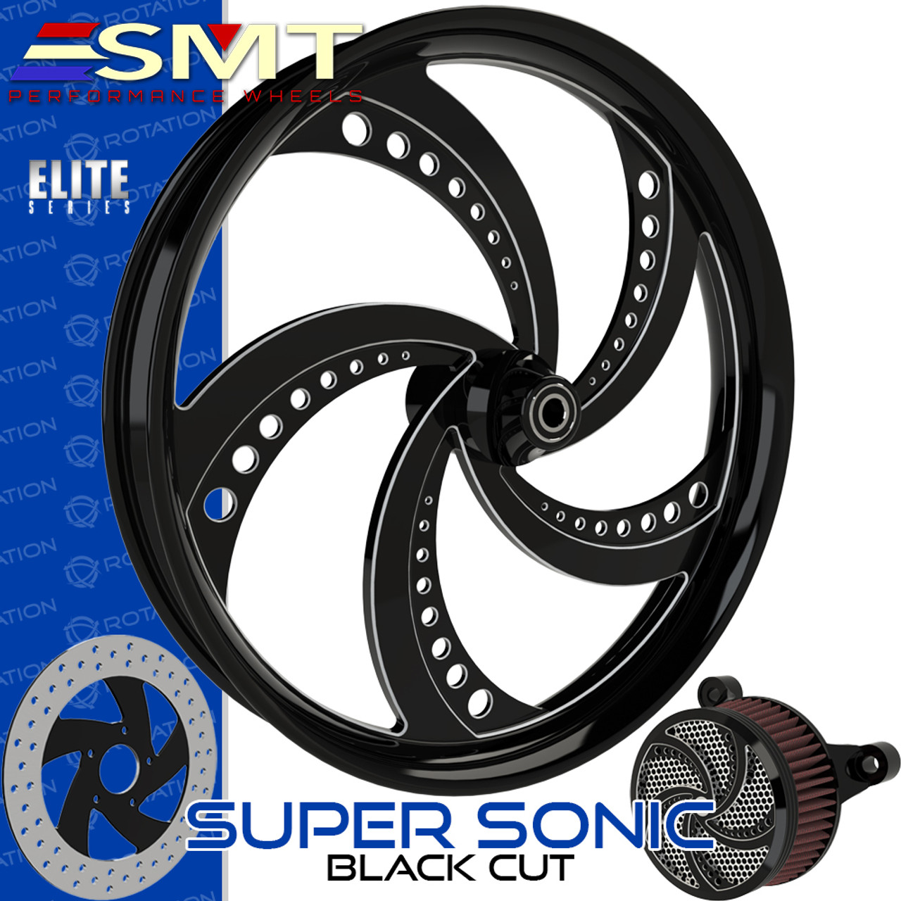 SMT Machining  Super Sonic Black Cut Custom Motorcycle Wheel SMT Machining  Super Sonic Black Cut Custom Motorcycle Wheel