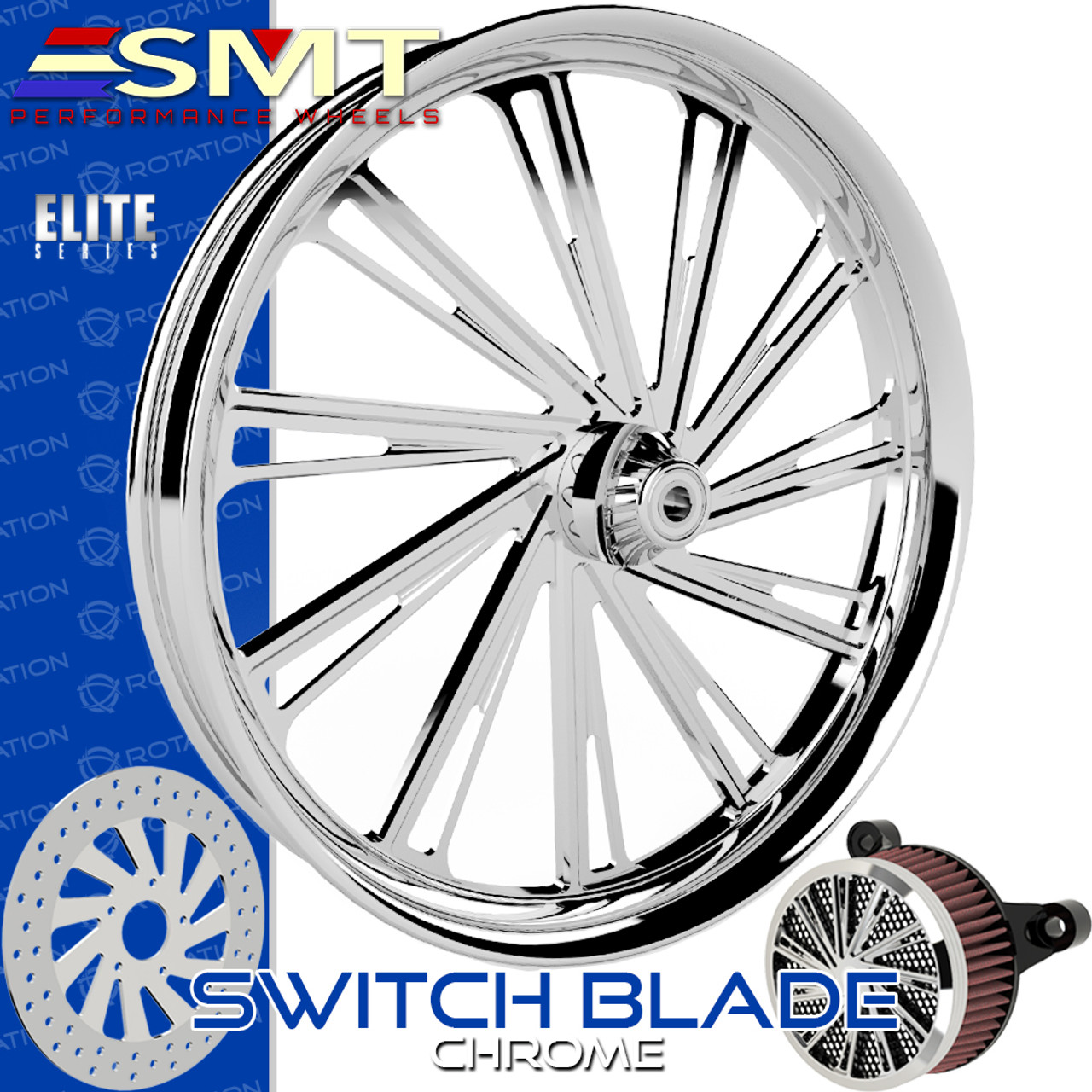 SMT Machining  Switch Blade Chrome Custom Motorcycle Wheel