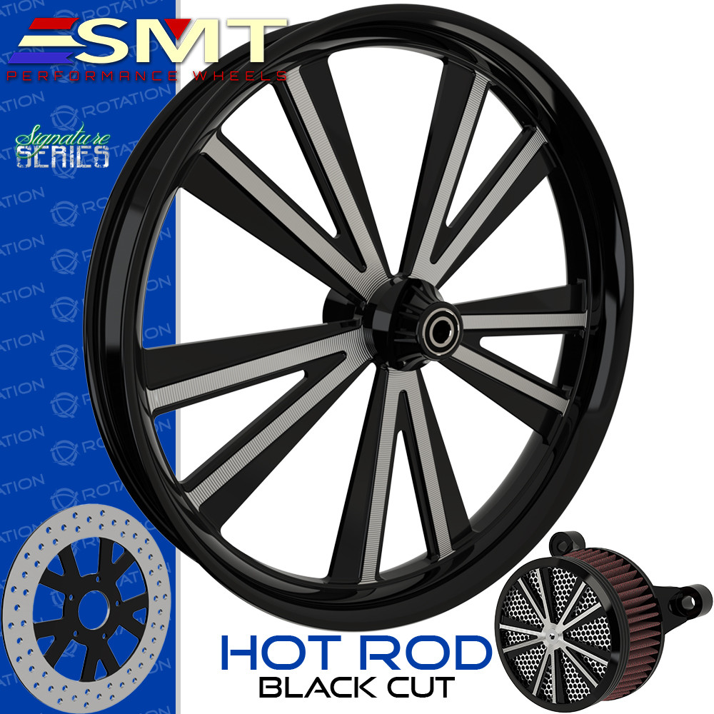 SMT Machining  Hot Rod Black Cut Custom Motorcycle Wheel