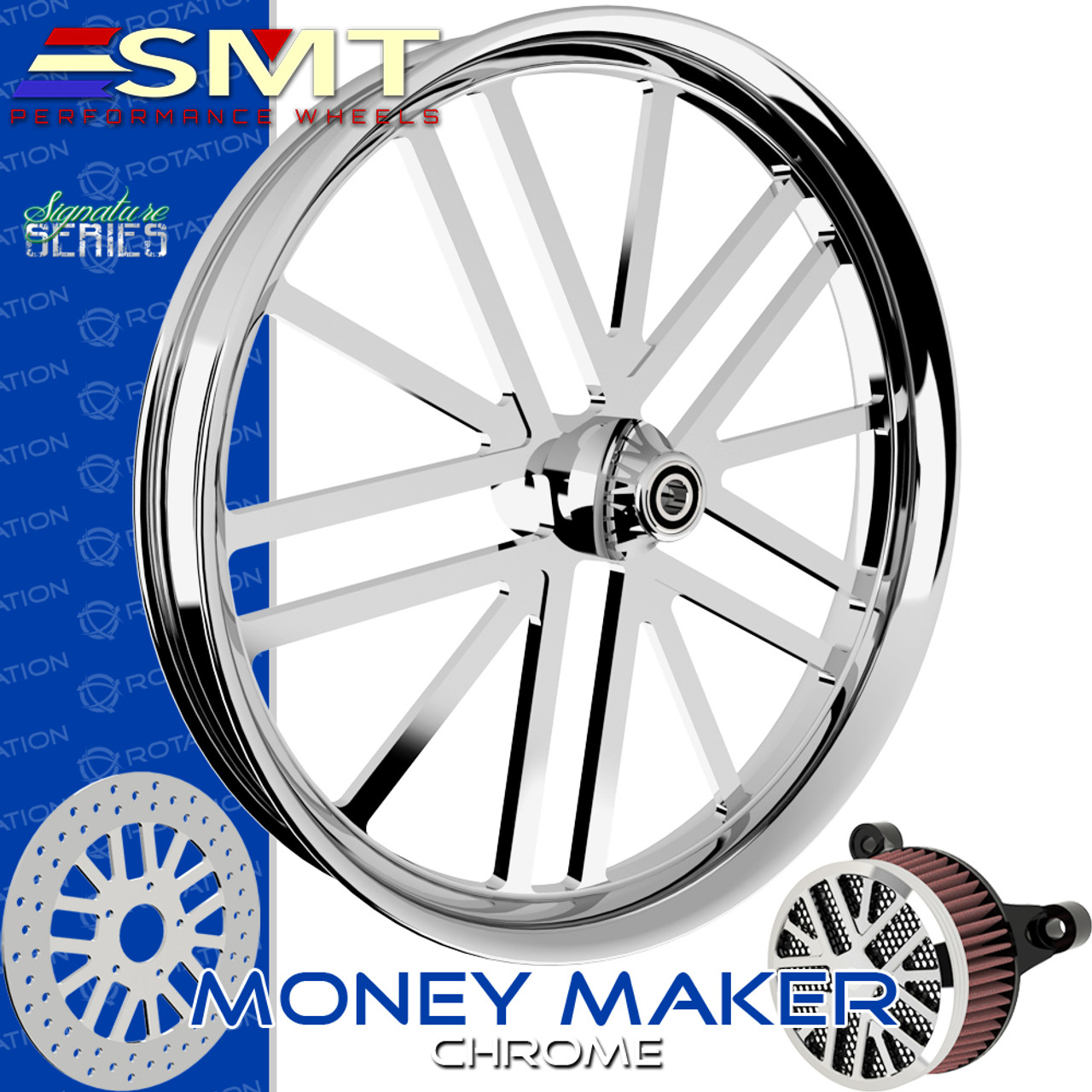 SMT Machining Money Maker Chrome Custom Motorcycle Wheel Package