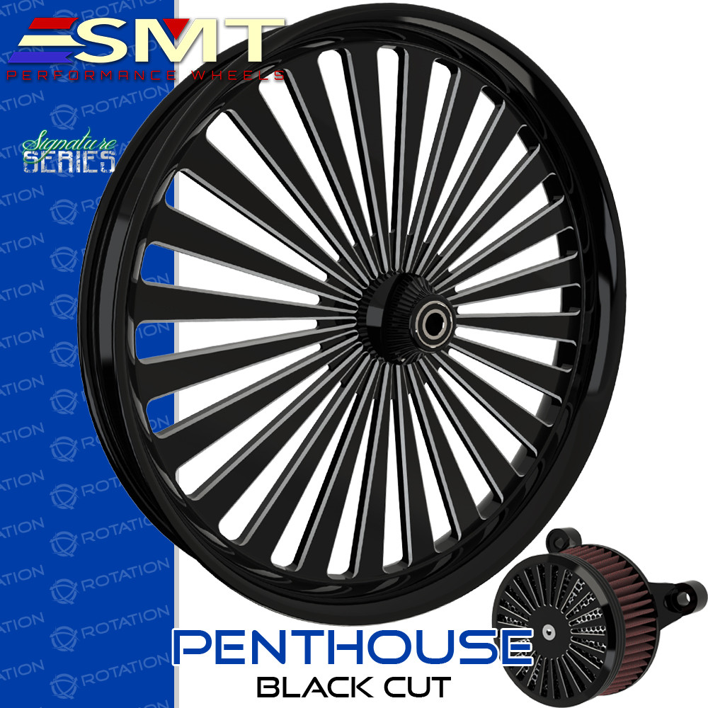 SMT Machining  Penthouse Black Cut Custom Motorcycle Wheel
