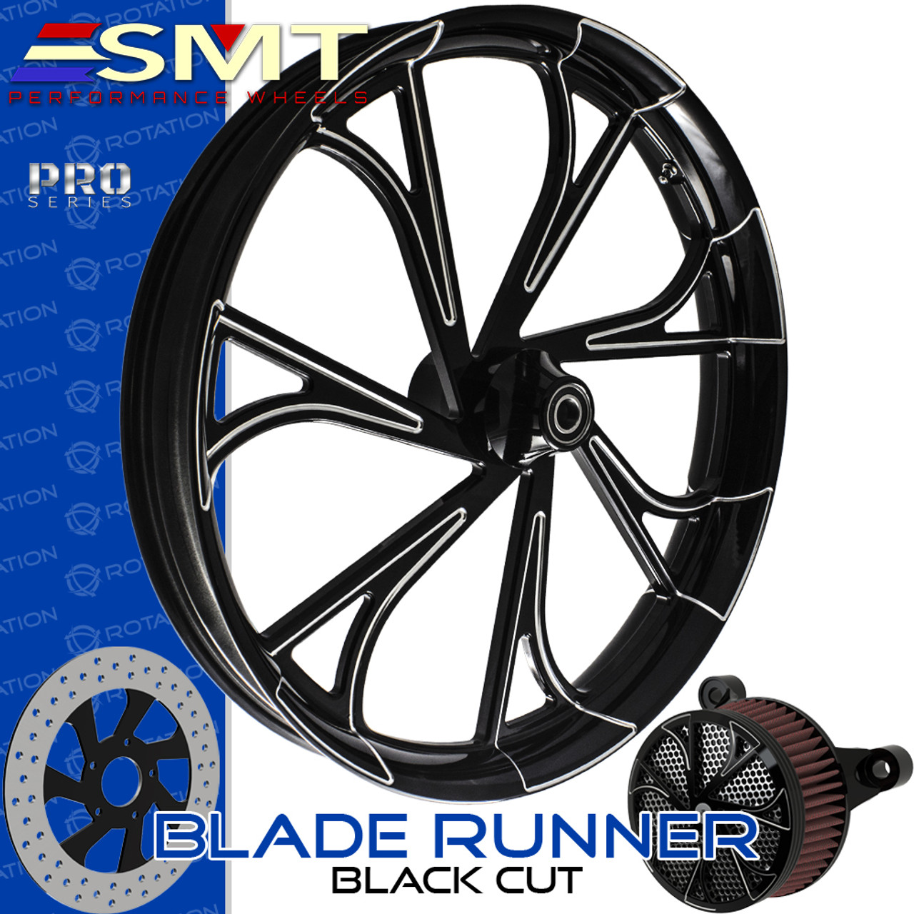 SMT Machining  Blade Runner Black Cut Custom Motorcycle Wheel SMT Machining  Blade Runner Black Cut Custom Motorcycle Wheel
