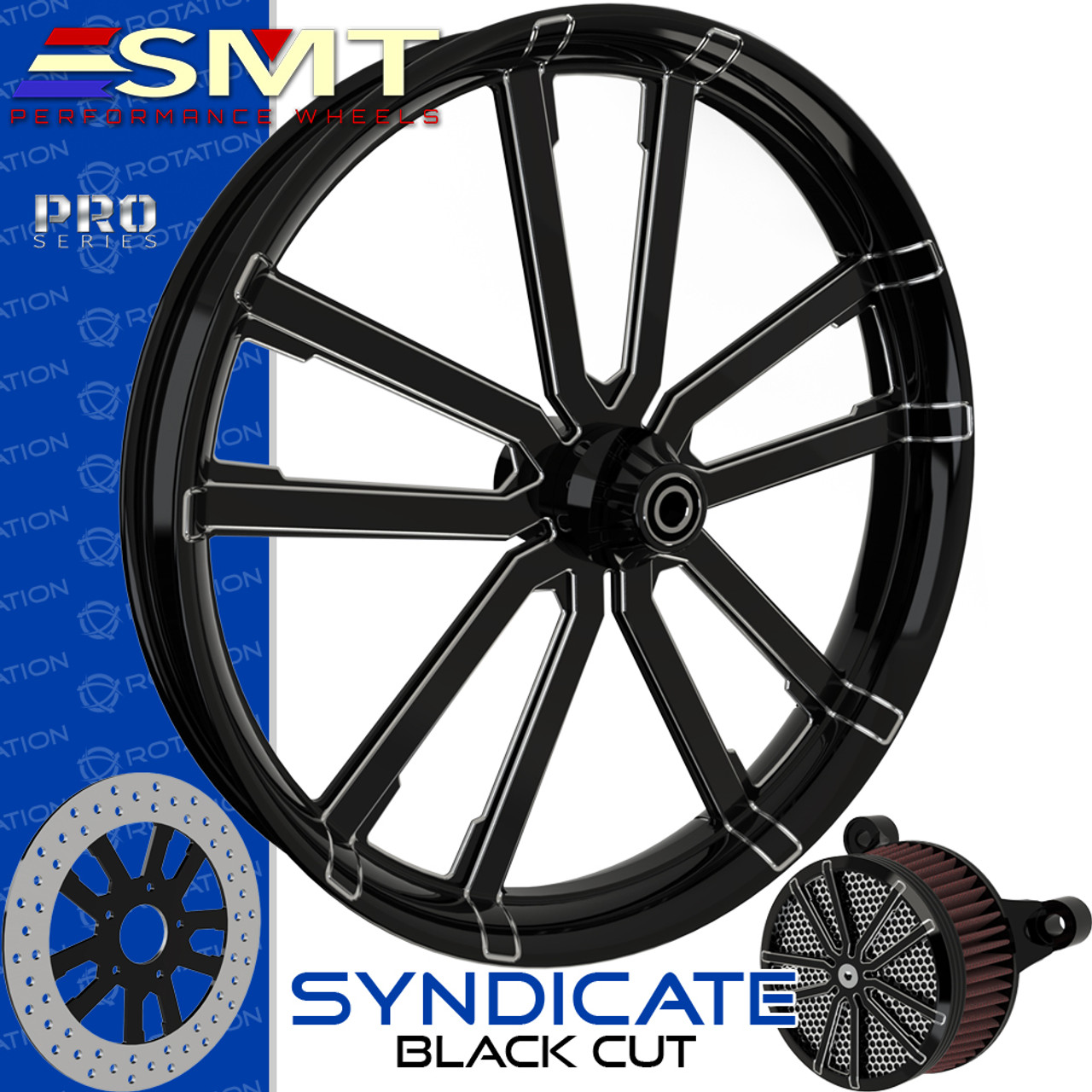 SMT Machining  Syndicate Black Cut Custom Motorcycle Wheel SMT Machining  Syndicate Black Cut Custom Motorcycle Wheel
