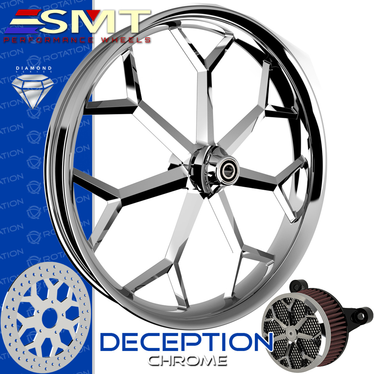 SMT Machining  Deception Chrome Custom Motorcycle Wheel SMT Machining  Deception Chrome Custom Motorcycle Wheel