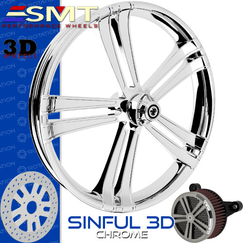 SMT Machining Sinful 3D Chrome Custom Motorcycle Wheel Package SMT Machining Sinful 3D Chrome Custom Motorcycle Wheel Package