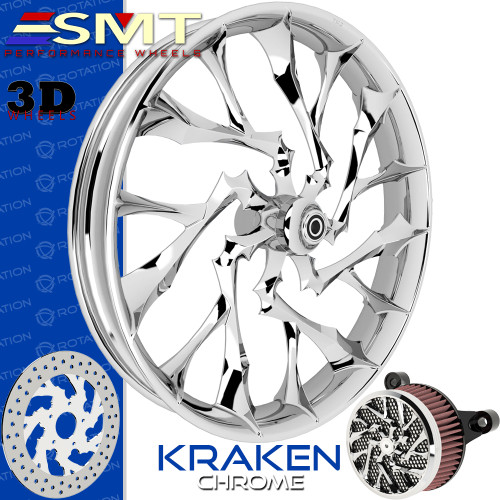SMT Machining Kraken 3D Chrome Custom Motorcycle Wheel SMT Machining Kraken 3D Chrome Custom Motorcycle Wheel