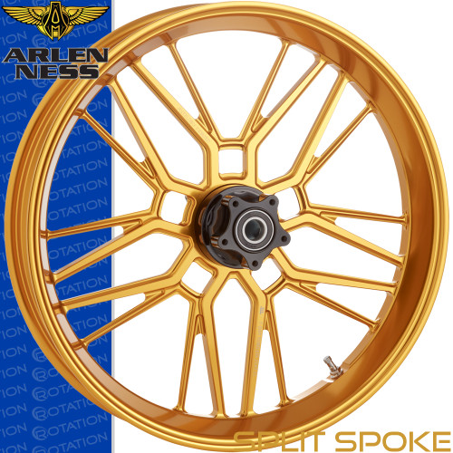 Arlen Ness Split Spoke Gold Harley Wheel | rotationwheels.com