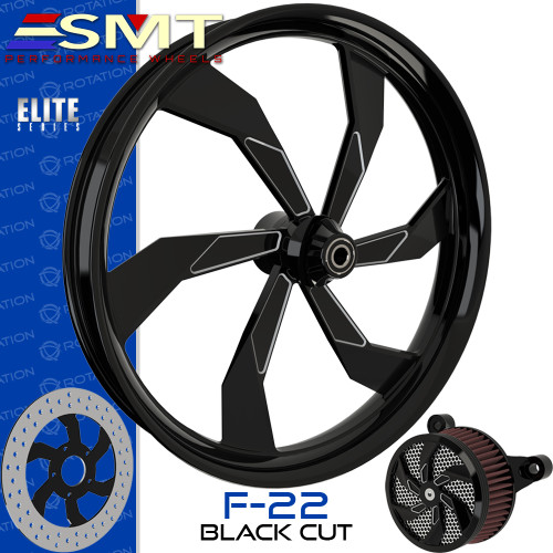 SMT Machining  F22 Black Cut Custom Motorcycle Wheel SMT Machining  F22 Black Cut Custom Motorcycle Wheel