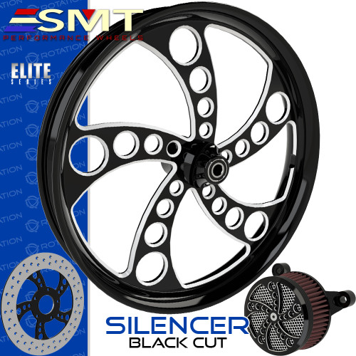 SMT Machining  Silencer Black Cut Custom Motorcycle Wheel SMT Machining  Silencer Black Cut Custom Motorcycle Wheel