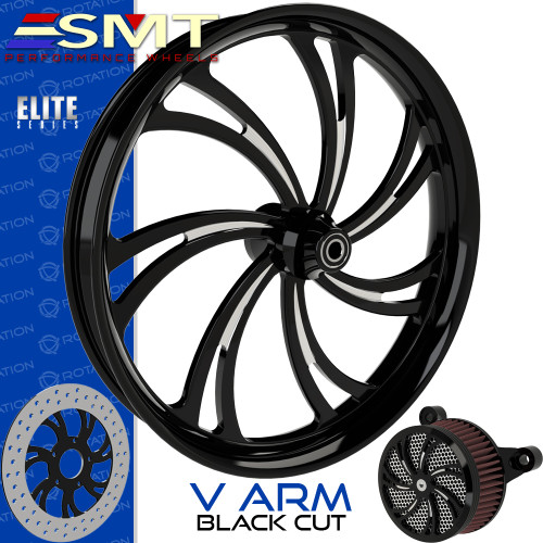 SMT Machining  V Arm Black Cut Custom Motorcycle Wheel SMT Machining  V Arm Black Cut Custom Motorcycle Wheel