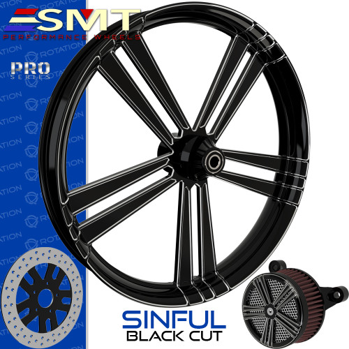SMT Machining  Sinful Black Cut Custom Motorcycle Wheel Package SMT Machining  Sinful Black Cut Custom Motorcycle Wheel Package