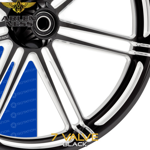 Arlen Ness 7 Valve Black Custom Motorcycle Wheel | RotationWheels.com