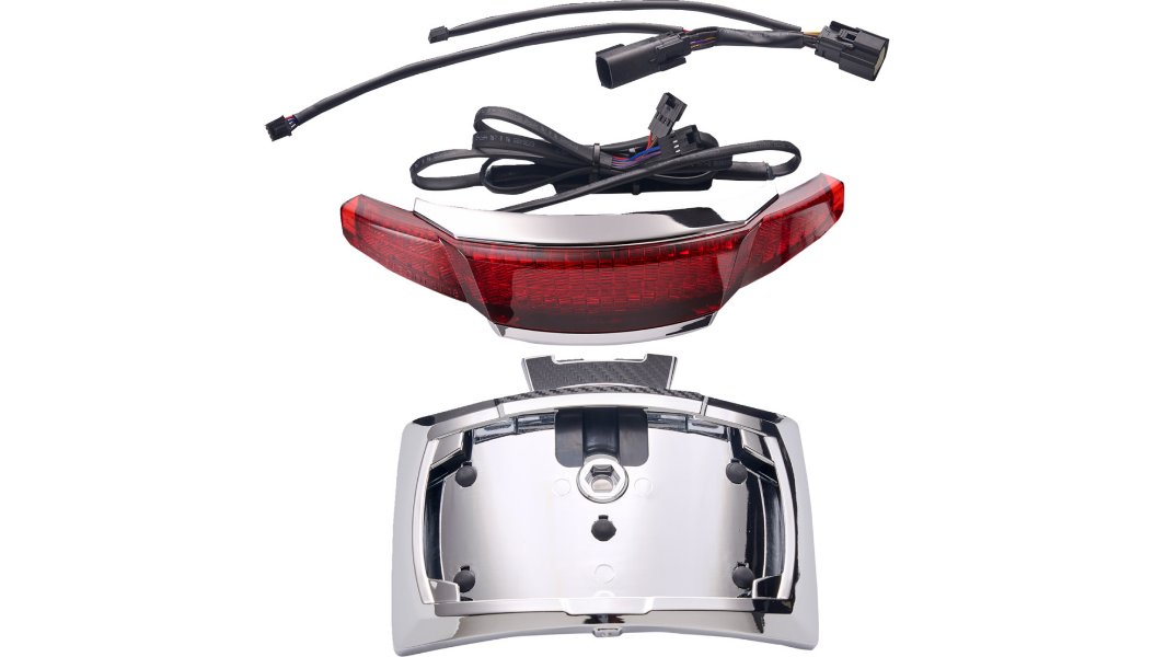 Ciro Chrome Latitude Red Tail Light & License Plate Mount with LightStrike 2014-2023 Harley Touring