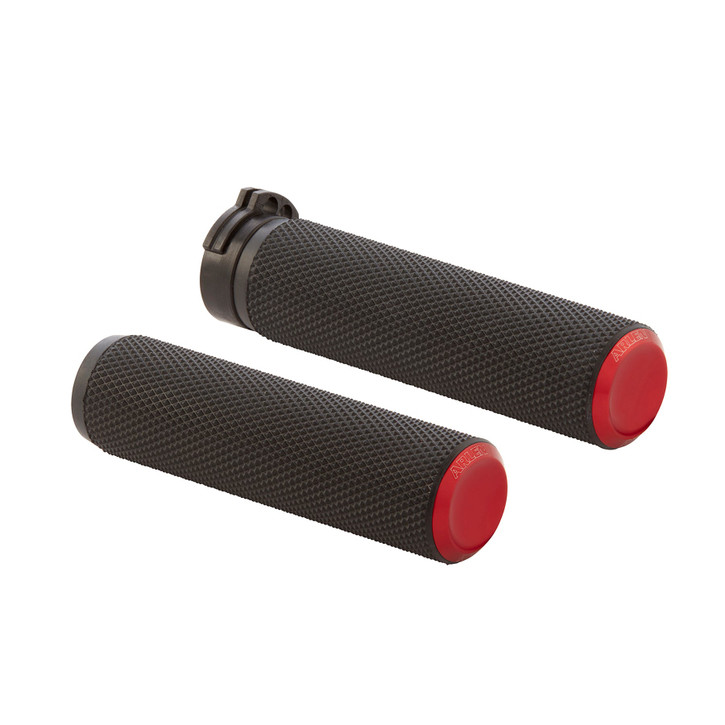 Arlen Ness Knurled Fusion Grips Red Harley | rotationwheels.com