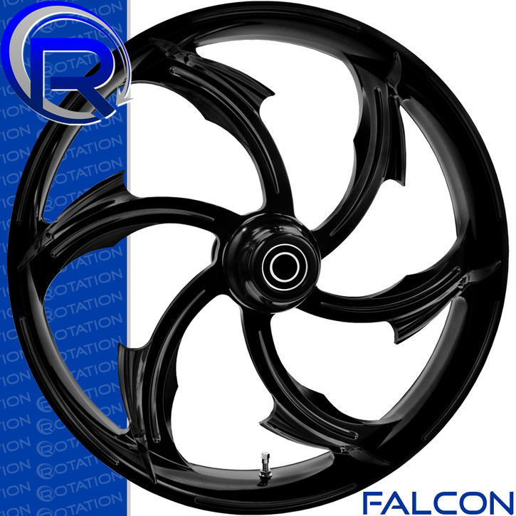 Falcon Gloss Black Custom Harley Wheel | rotationwheels.com