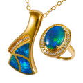 * 1 DEL REY 14KT GOLD & DIAMOND AUSTRALIAN OPAL JEWELRY SET