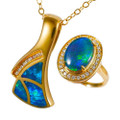 * 1 DEL REY 14KT GOLD & DIAMOND AUSTRALIAN OPAL JEWELRY SET