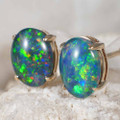 *RIGHT FLASH 14KT YELLOW GOLD AUSTRALIAN OPAL STUD EARRINGS