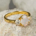 * 1 GOLDEN WINTERLAND 18KT YELLOW GOLD PLATED & TOPAZ AUSTRALIAN WHITE OPAL RING