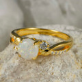 MARLENE 18KT YELLOW GOLD PLATED & CUBIC ZIRCONIA AUSTRALIAN WHITE OPAL RING