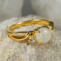 MARLENE 18KT YELLOW GOLD PLATED & CUBIC ZIRCONIA AUSTRALIAN WHITE OPAL RING