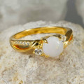 WHITE WINE 18KT YELLOW GOLD PLATED & CUBIC ZIRCONIA AUSTRALIAN WHITE OPAL RING