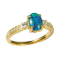 LONDRA 18KT YELLOW GOLD PLATED & CUBIC ZIRCONIA AUSTRALIAN OPAL RING