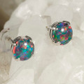 *    A KHALO STERLING SILVER AUSTRALIAN OPAL STUD EARRINGS