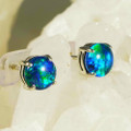 FEATHERED DAZZLE STERLING SILVER AUSTRALIAN OPAL STUD EARRINGS