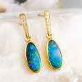 BRIGHT LIGHT 14KT YELLOW GOLD & DIAMOND AUSTRALIAN OPAL DROP EARRINGS