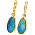 BRIGHT LIGHT 14KT YELLOW GOLD & DIAMOND AUSTRALIAN OPAL DROP EARRINGS