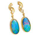 SPARKLUX 14KT YELLOW GOLD & DIAMOND AUSTRALIAN OPAL DROP EARRINGS