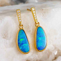 * A CHROMAVIVE 14KT YELLOW GOLD & DIAMOND AUSTRALIAN OPAL DROP EARRINGS