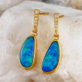 * A CHROMAVIVE 14KT YELLOW GOLD & DIAMOND AUSTRALIAN OPAL DROP EARRINGS