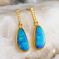 * A CHROMAVIVE 14KT YELLOW GOLD & DIAMOND AUSTRALIAN OPAL DROP EARRINGS