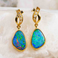 PRISMATICA 14KT YELLOW GOLD & DIAMOND AUSTRALIAN OPAL DROP EARRINGS