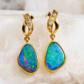 * 1 PRISMATICA 14KT YELLOW GOLD & DIAMOND AUSTRALIAN OPAL DROP EARRINGS