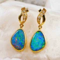 * 1 PRISMATICA 14KT YELLOW GOLD & DIAMOND AUSTRALIAN OPAL DROP EARRINGS