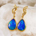 ABUNDANT BLAST 14KT YELLOW GOLD & DIAMOND AUSTRALIAN OPAL DROP EARRINGS
