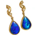 *1 ABUNDANT BLAST 14KT YELLOW GOLD & DIAMOND AUSTRALIAN OPAL DROP EARRINGS