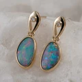 * 1 CHROMACREST 14KT YELLOW GOLD & DIAMOND AUSTRALIAN OPAL DROP EARRINGS