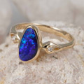 * 1 DREAMY DELIGHT 14KT YELLOW GOLD & DIAMOND AUSTRALIAN OPAL RING