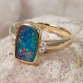 * 1 A CELESTIAL SPARKLE 14KT YELLOW GOLD & DIAMOND AUSTRALIAN OPAL RING