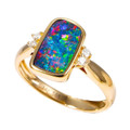 * 1 A CELESTIAL SPARKLE 14KT YELLOW GOLD & DIAMOND AUSTRALIAN OPAL RING