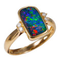 * 1 A CELESTIAL SPARKLE 14KT YELLOW GOLD & DIAMOND AUSTRALIAN OPAL RING