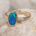 IRIDESCENT WATER 14KT YELLOW GOLD & DIAMOND AUSTRALIAN OPAL RING