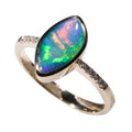 * A MYSTICAL VEIL 14KT YELLOW GOLD & DIAMOND AUSTRALIAN OPAL RING