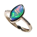 * 1 A  MYSTICAL VEIL 14KT YELLOW GOLD & DIAMOND AUSTRALIAN OPAL RING