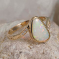 BRIGHT NECTAR 14KT YELLOW GOLD & DIAMOND AUSTRALIAN WHITE OPAL RING